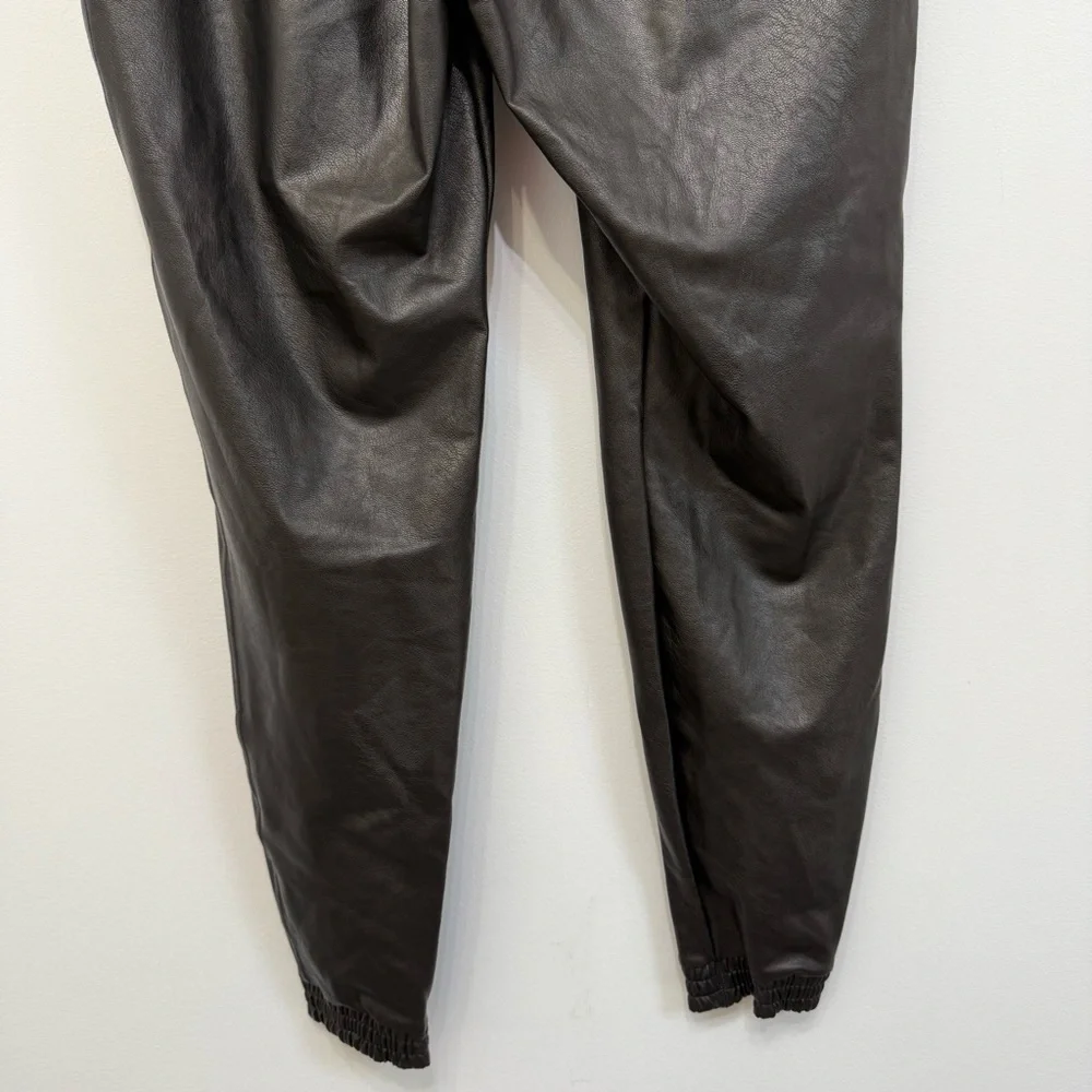 Spanx Black Faux Leather Like Joggers High Rise Pull On Women Size XL Shapewear